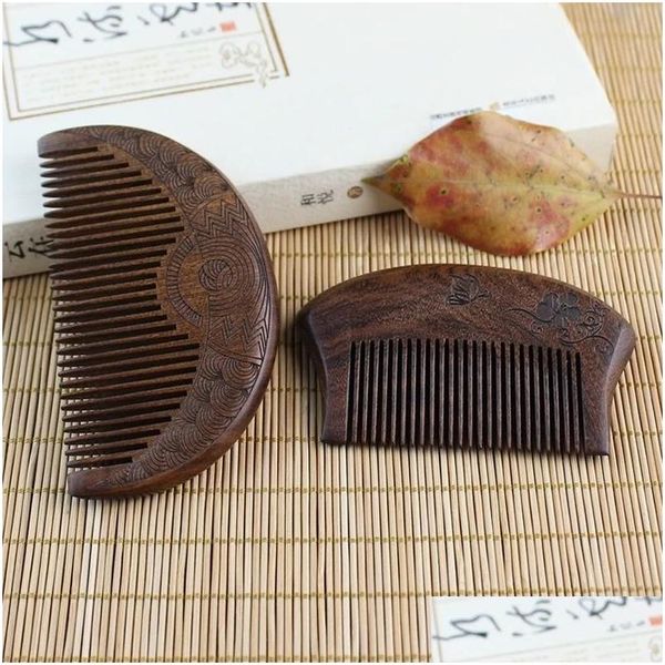 Accessoires de cheveux 2024 Poche en bois peigne naturel noir or santal bois super étroit en bois peignes sans pel de poux statique.