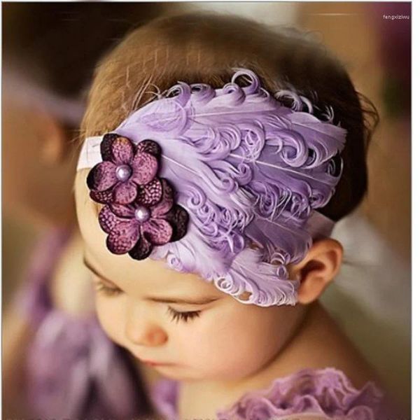 Accessoires de cheveux 2024 violet pour bébé filles bandeau de plumes de fleurs