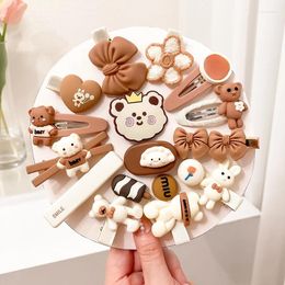 Accessoires pour cheveux, 14 pièces, épingles à cheveux princesse ours de dessin animé, couvre-chef pour enfants en bas âge, été automne 2024