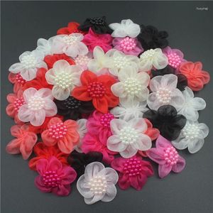 Accessoires pour cheveux, 20 pièces de 2 pouces, Mini ruban de Voile de perles, fleurs pour bricolage, bandeaux pour bébés filles, nœud en Organza, fournitures de fleurs artisanales