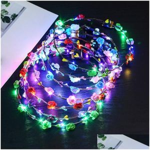 Accessoires pour cheveux 20pcs / Colorf Fête de Noël Couronne lumineuse Halloween Couronne Fleur Bandeau Femmes Filles LED Light Up Hairband D Dhdxt