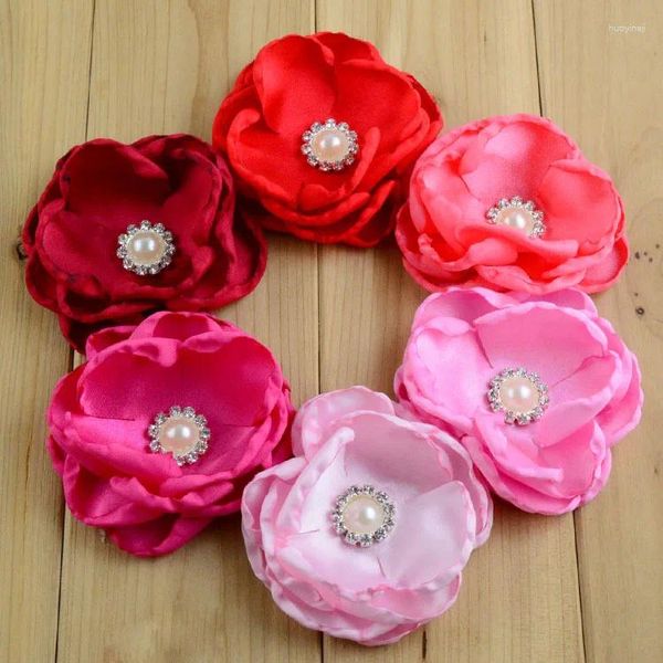 Accesorios para el cabello 20 unids/lote 3,54 pulgadas estilo veraniego niños flor desgastada 4 capas con centro de perlas para niñas diadema MH92