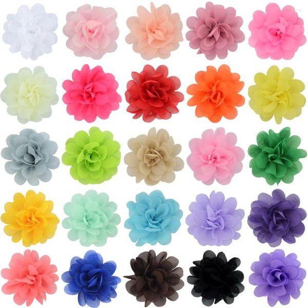 Accesorios para el cabello 20 unids/lote DIY 5cm tela de gasa pequeña flor accesorio para niños sin Clips diadema niñas zapatos de pecho sombreros