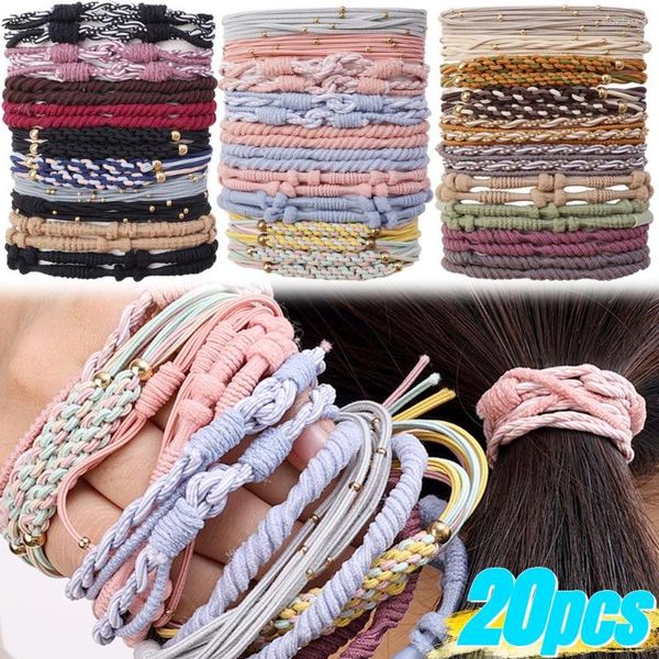 Accesorios para el cabello 20 unids/set pulseras de cuerda de estilo bohemio para niños Base tejida a mano cuerdas para la cabeza Vintage de alto estiramiento sin dañar