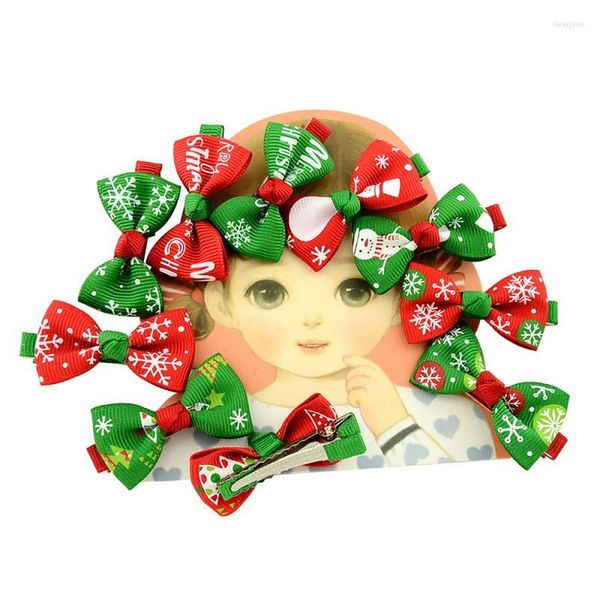 Accessoires de cheveux 20 pièces/ensemble enfant épingle à cheveux noël filles chapeaux ruban arc bonhomme de neige impression décoration enfant vacances cadeau