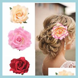 Haaraccessoires 24 kleuren boho bloemhaaraccessoires voor vrouwen bruid strand rozen bloemen haarclip diy bruiden hoofdtooi broche weddi dh1n2