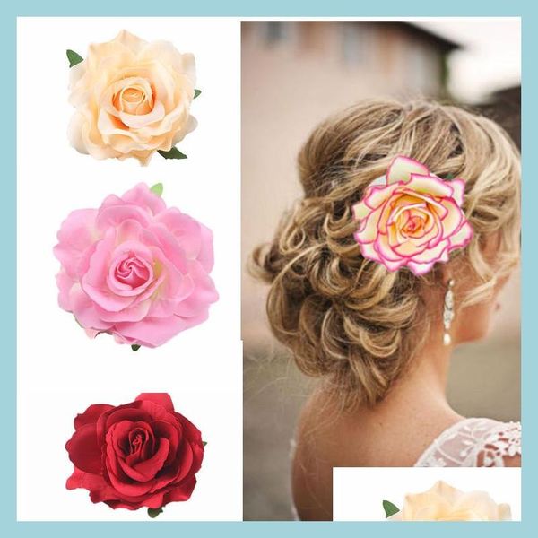 Accesorios para el cabello 24 colores Boho Flor Accesorios para el cabello para mujeres Novia Playa Rosa Floral Horquilla DIY Novias Tocado Broche Weddi Dh1N2