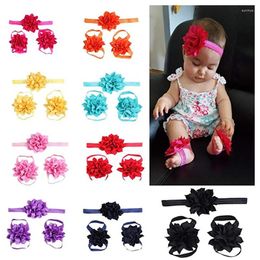 Haaraccessoires 25Sets Baby Baby Chiffon Stof Lotusbloem Hoofdband Met Blote Voeten Sandalen Sets Meisjes Kinderen Geboren Pography Props