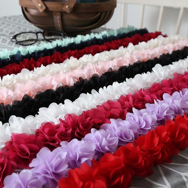 Accesorios para el cabello 26 flores 14 colores 3D flores de gasa DIY 5cm de ancho cinta para ajuste de encaje decoración ropa sin diadema