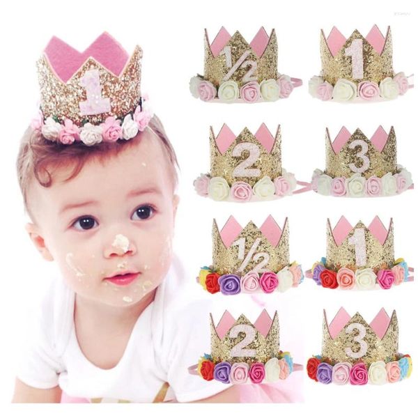 Accesorios para el cabello 2 piezas Sombrero de fiesta de cumpleaños para bebé Princesa Corona Diadema 1 2 3 Año Decoraciones Ducha Suministros para niños