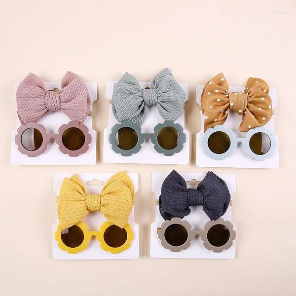 Accesorios para el cabello 2pc Gafas de sol lindas flores UV400 Baby Boy Girl Pogra Pogra Pogray Picnic Ojo de la cabeza de nylon Tandilla del elástica Band