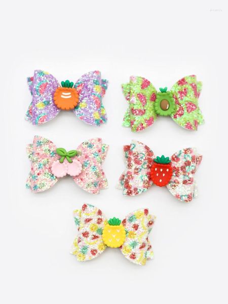 Accesorios para el cabello 2PCS 2in Lovely Fruit Resin Print Leather Mix Bow Cute Hairpin Barrettes Girls Kids Side Clips Headwear