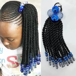 Accessoires pour cheveux, 2 pièces, grosses boules bleues de 30mm, avec boîte tressée, perles colorées torsadées du sénégal, décoration transparente, vente en gros