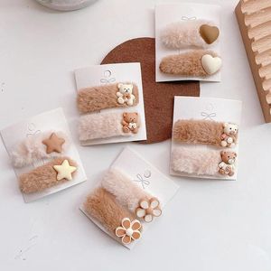 Haaraccessoires 2 Stuks Baby Meisje Hoofdbanden Winter Wol Beer Ster Kawaii Clips Kinderen Hoofdbanden Zacht Warm Voor Kinderen Koreaanse 2023