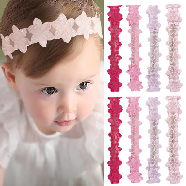 Accesorios para el cabello 2 unids Baby Lace Diadema Elástico Nacido Flores Suave Nylon Banda Niñas Princesa Turbante Infantil Headwrap