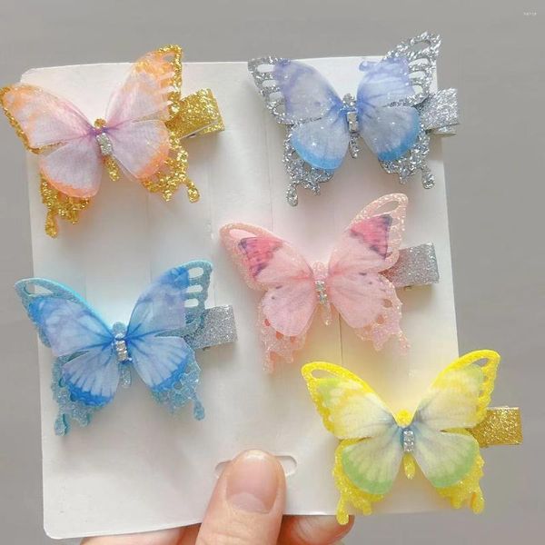 Accesorios para el cabello, 2 uds., Clips de mariposa con purpurina colorida de dibujos animados, horquillas bonitas para niñas, lazos de hilo, pasadores para el pelo