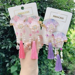 Haaraccessoires 2 STKS Chinese Stijl Boog Baby Fan Parel Kwasten Clip Kinderen Hanfu Voeren Clips