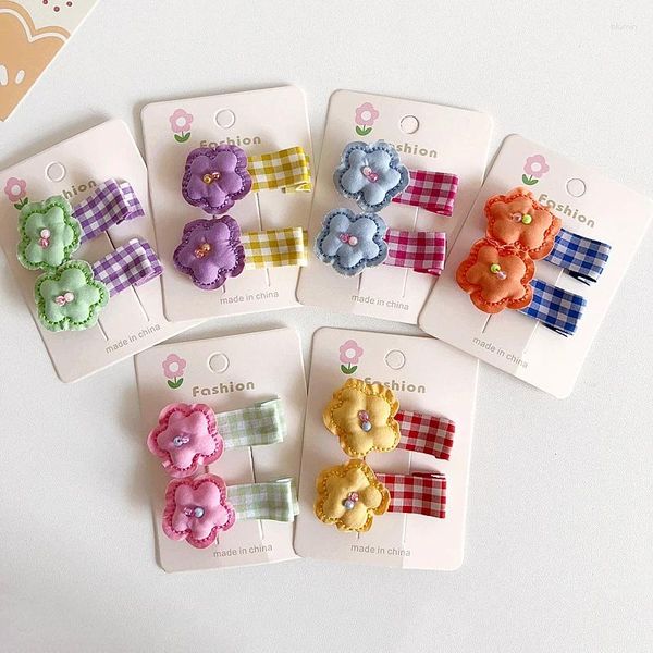 Accessoires de cheveux 2pcs coton épingle à cheveux bébé plaid fleur pinces à cheveux couleur bonbon crochets pour filles princesse épingles enfants BB clips enfant en bas âge