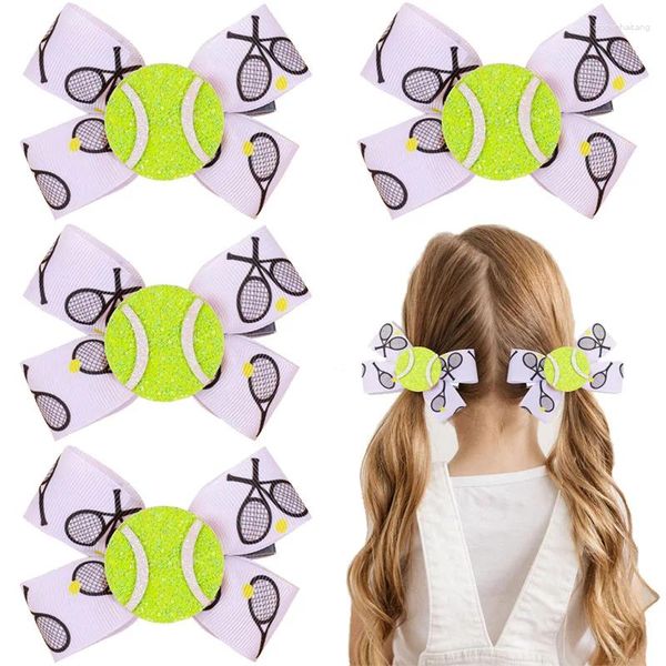 Accesorios para el cabello, 2 uds., cinta bonita, raqueta de tenis, Clips con lazo estampado, pasadores con purpurina para niñas, horquillas para la cabeza para niños