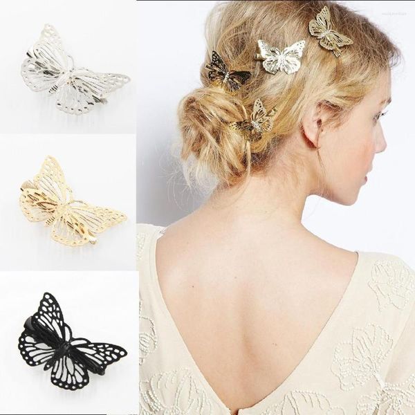 Accesorios para el cabello, 2 uds., horquillas de mariposa con lazo dorado calado encantador para chicas a la moda, pasadores para el pelo, Clip