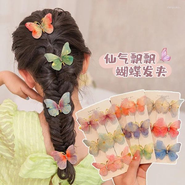 Accessoires de cheveux 2pcs fille bonbons couleur mode pince papillon pour femmes double couche stéréoscopique tulle barrette belles épingles à cheveux de mariage