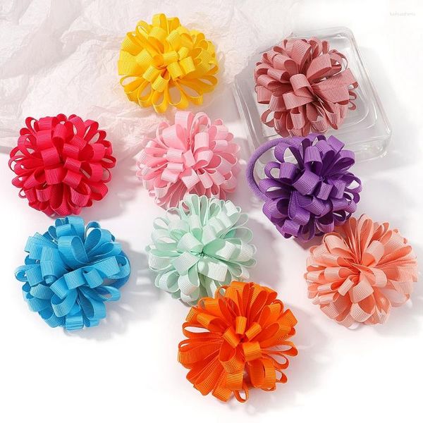 Accessoires pour cheveux, 2 pièces, bande élastique pour fille, gros ruban gros-grain, boule de fleur, corde à cheveux, joli Festival, cravate, 20 couleurs