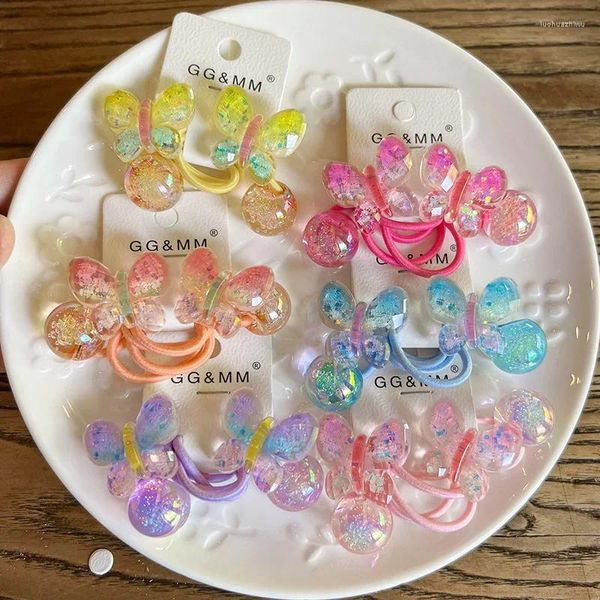 Accessoires de cheveux 2pcs Gradient Colored Bubble Bubble Perles Girls Elastic Bands Princess Enfants attache des couches bébé