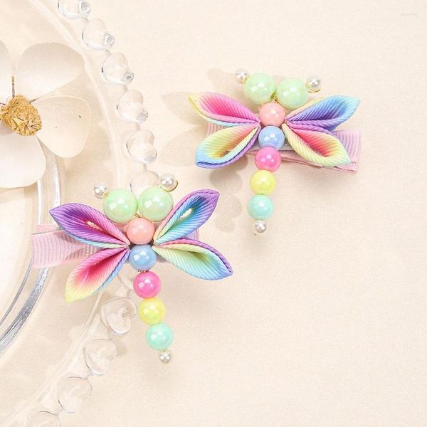 Accesorios para el cabello 2 uds. Clips de libélula degradados para niña, horquillas con perlas dulces para bebé, adorno de encaje, sombreros exquisitos