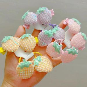 Haaraccessoires 2 stks/partij Glitter Pailletten Cartoon Aardbei Haarspelden Meisjes Fruit Baret Pastel Kleur Elastische Haarbanden Baby Snap Clips