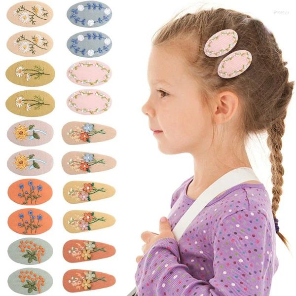 Accesorios para el cabello, 2 unidades/lote, Clips Retro coreanos, pasadores BB ovalados de tela Floral para niñas, horquilla con flores bordadas bonitas para niños