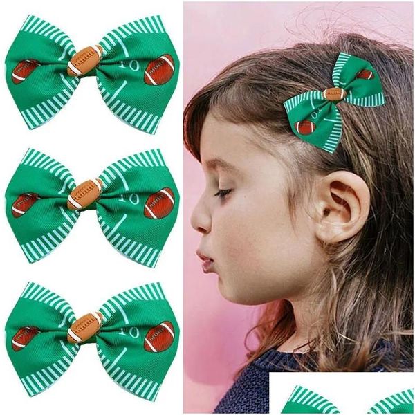 Accessoires de cheveux 2pcs Belle Bow Clip Enfants Ruban Football américain Imprimer Bowknot Épingles à cheveux Barrettes Filles Hairgripes Headwear Drop De Ot6As