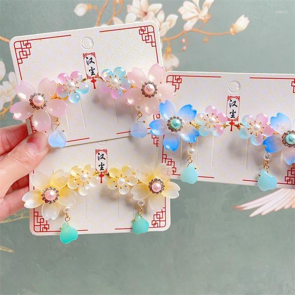 Accessoires pour cheveux, 2 pièces, pompons de Style chinois princesse, fleur de poirier, jolies épingles à cheveux pour filles, Barrettes pour couvre-chef pour enfants