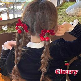 Accessoires de cheveux 2pcs Red Velvet Bow Cherry Coiffes Coiffes Filles Sweet Bowknot Tassel Kids Hairpin Vintage Barrets Headwear Clairs Accessoires