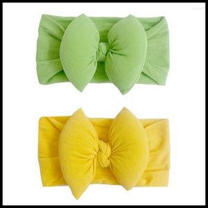 Accessoires de cheveux 2pcs / Set bébé 3D Bow Nylon Bandeaux Noeud Large Turban Couleur Solide Head Wrap pour les filles