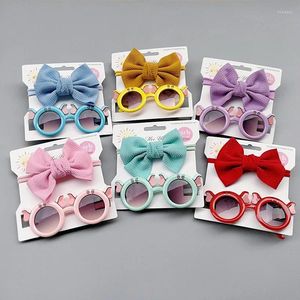 Accessoires pour cheveux 2 pièces/ensemble, bandeau à nœuds d'été pour bébé, lunettes de soleil rondes, costume pour filles, lunettes de Protection pour photographie de dessin animé, mignonnes