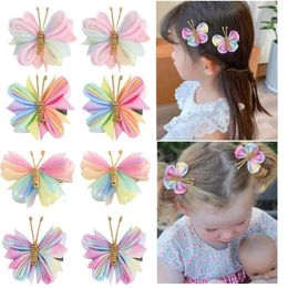 Accessoires pour cheveux 2 pièces/ensemble pince papillon dégradé flocage épingle à cheveux avec couvre-chef doré bébé fille enfants couleur arc-en-ciel