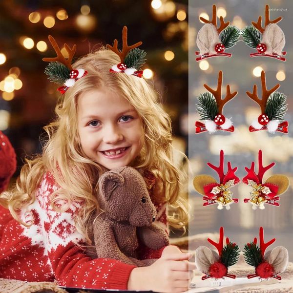 Accessoires pour cheveux 2 pièces/ensemble épingle à cheveux de noël pour enfant fille, Clip d'oreille d'élan, décoration de bonhomme de neige, couvre-chef de Cosplay pour enfants