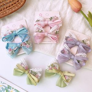 Haaraccessoires 2 stks set doek kanten geborduurde bloemen boog sprookjes voor meisjeskinderen schattige kawaii lolita zoete haarpin mode