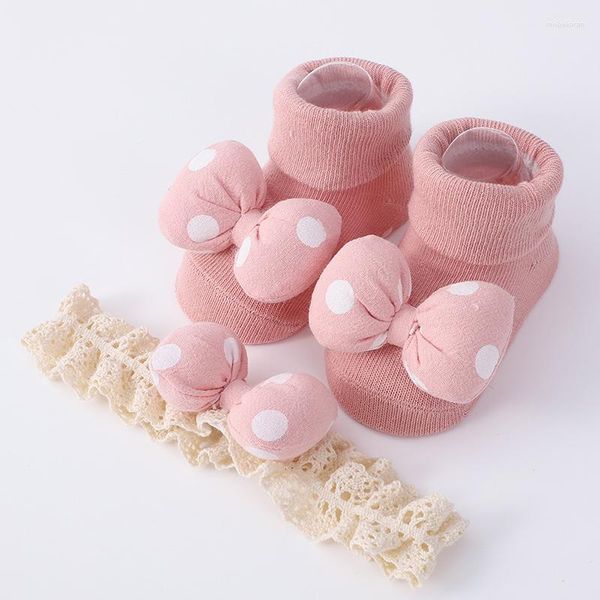 Accessoires pour cheveux 2 pièces/ensemble mignon grand arc bébé bandeau chaussettes impression de points né filles bande chapeaux hiver chaud enfants