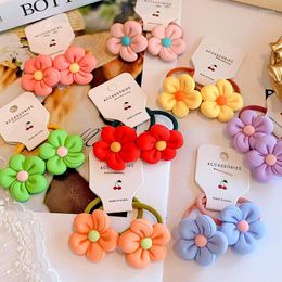 Chouchous en résine pour filles, accessoires pour cheveux, 2 pièces/ensemble, mignons, fleurs, cravates, bonbons, bandes élastiques, tresses, corde, gomme en caoutchouc