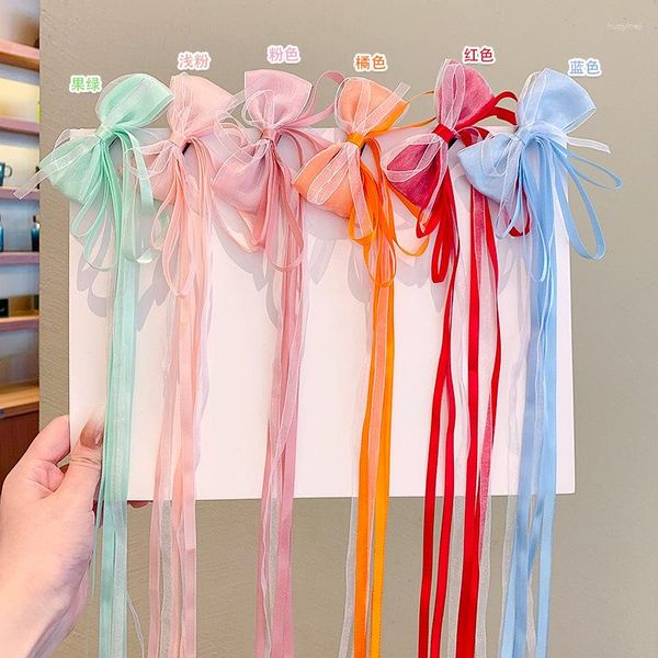 Accesorios para el cabello 2 uds conjunto Hada Hanfu tela encaje cinta larga lazo Clips niña niños lindo estilo chino pasadores de horquilla moda