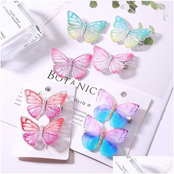 Accessoires de cheveux 2pcs / set filles papillon pince à cheveux colorf rêve 3D barrettes enfants arc coiffure enfants mignons clips de concepteur hha643 d dhxqt