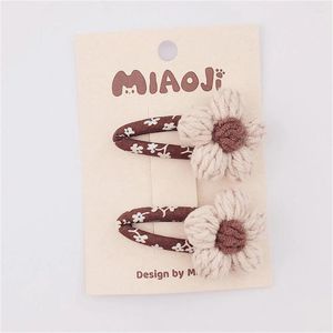 Accessoires pour cheveux 2 pièces/ensemble épingles à fleurs faites à la main pour enfants coréens, pinces florales Vintage Bb pour filles, Barrette à la mode pour enfants