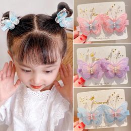 Accessoires pour cheveux 2 pièces/ensemble, épingles à cheveux en forme de papillon à paillettes colorées pour enfants, petites griffes douces pour bébé, pinces de décoration pour queue de cheval