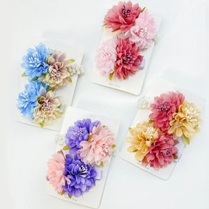 Accessoires de cheveux 2pcs / set Kids Flower Elastics Bands Pearl HairBands Girls Floral Clips Scrunchies Children Women Set