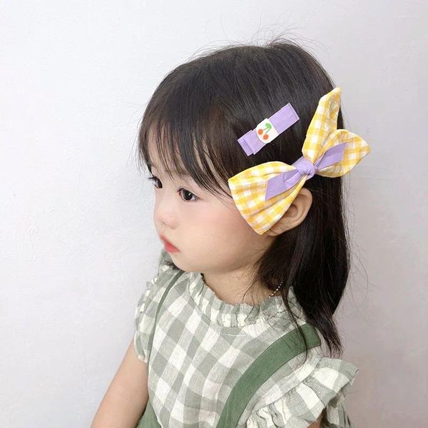 Accessoires pour cheveux, 2 pièces/ensemble, pinces à nœud à carreaux coréens, épingles à cheveux pour filles, Barrettes de cerises brodées, Clip BB, ornements pour enfants, cadeau