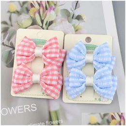 Accessoires de cheveux 2pcs / Set Northern Europe Styles Kids Bow Hairclip Grid Candy Color Boutique Girl Hairpins Barrettes Props Headwear Fo Dhsyg