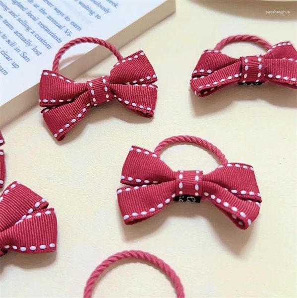Accesorios para el cabello 2 unids/set Lazo Rojo bandas elásticas corbata para niñas niños Scrunchies soporte de cola de caballo adornos