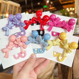 Accesorios para el cabello 2 unids / conjunto sólido color caramelo nudo arco bola redonda larga banda elástica niña niños lindo simple dulce trenza cola de caballo lazos de goma