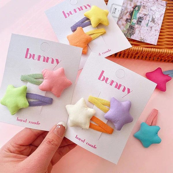 Accesorios para el cabello 2 unids / set Color sólido Tela Algodón Pentagrama Estrella Clips para niña Lindo Kawaii Hada Geometría Horquilla Barrettes Regalo de moda